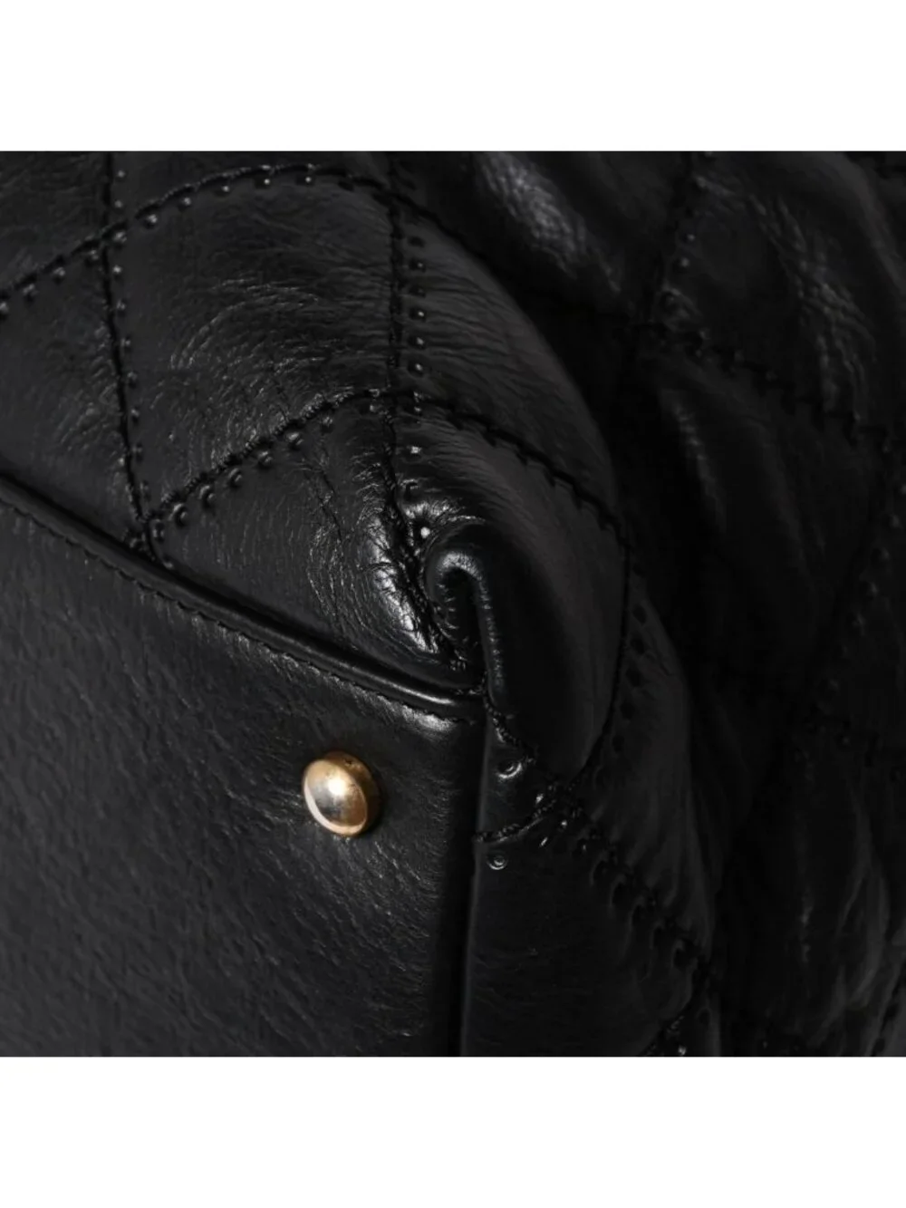 Chanel Chain Tote Bag CC Logo Quilted Leather Black Gold